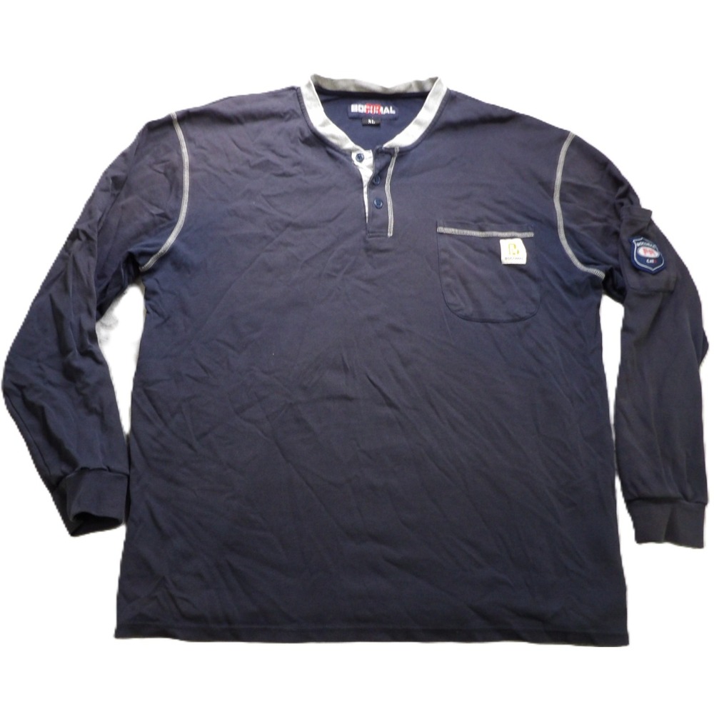 Bocomal FR Shirt Men XL Blue Flame Resistant Henley Long Sleeves Workwear Safety
